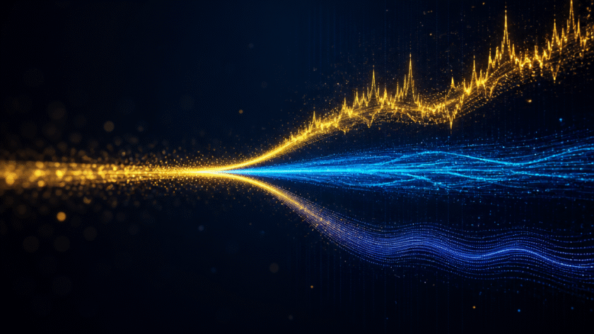 Abstract illustration of iGaming traffic splitting into three diverging channels representing casino, sports betting and poker