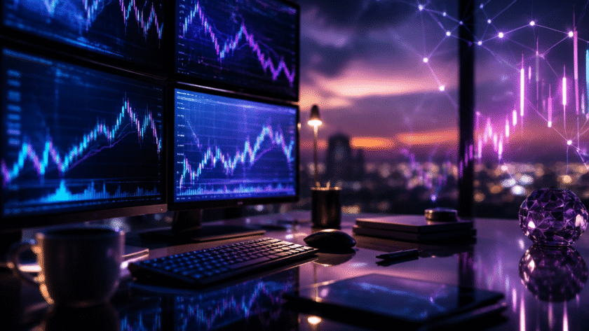Dark modern desk with abstract blue and violet market data light patterns representing the crypto iGaming acquisition market