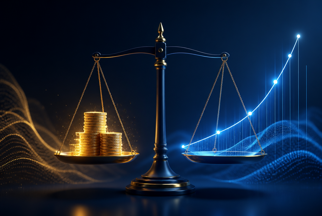 Balance scale weighing acquisition spend against player lifetime value in iGaming