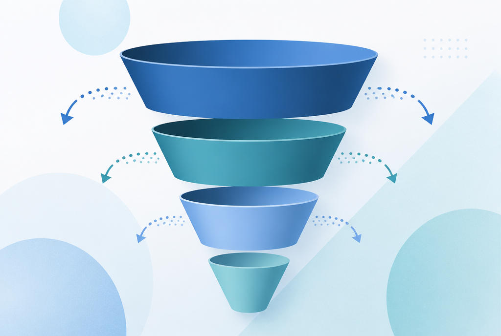 Four-stage funnel showing volume leaking at each step from click to qualified player