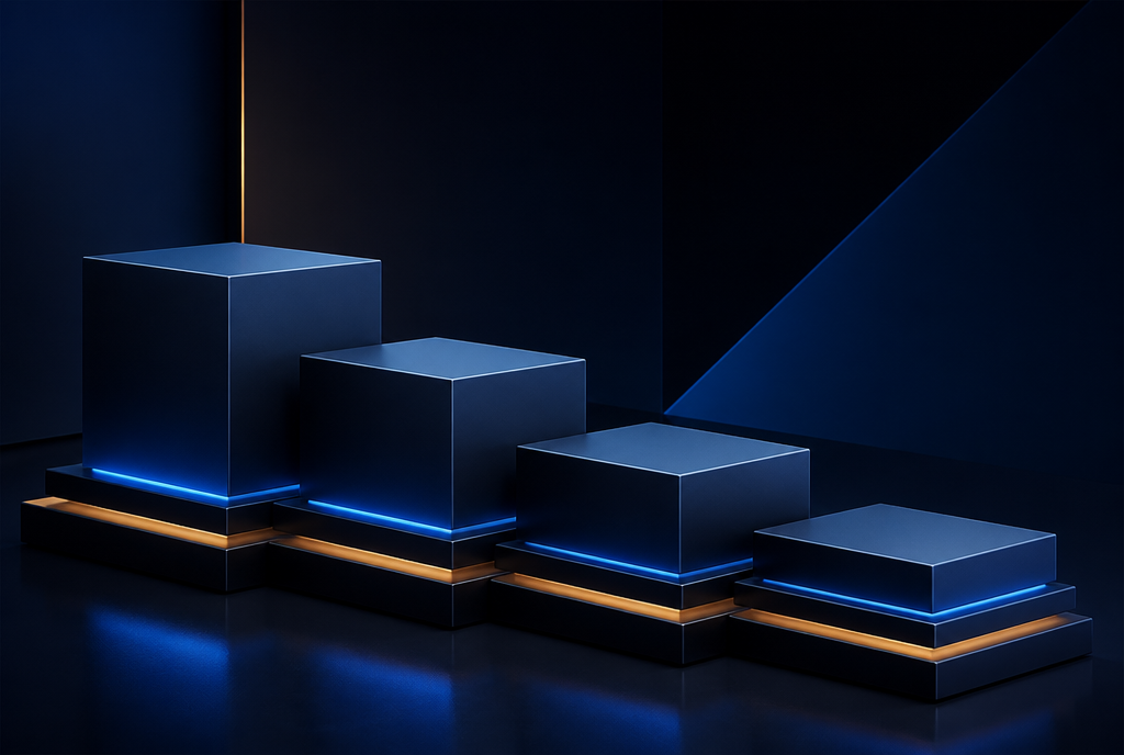Abstract tiered data blocks representing cost-per-click across market tiers